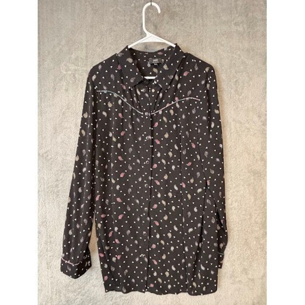 Yest Black Paisley Triangle Print Western Yoke Button Down Blouse Womens 12